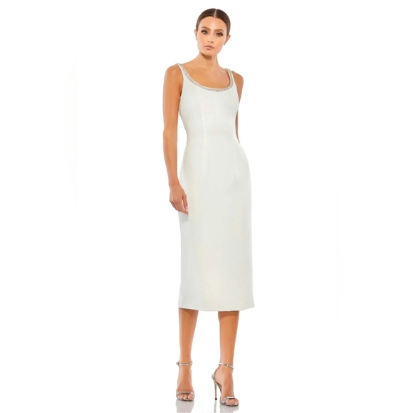 Mac Duggal Dresses & Skirts - Ieena for Mac Duggal,‎ Jeweled Scoop Neck Fitted Midi Dress, Ivory, Size 2, NWT